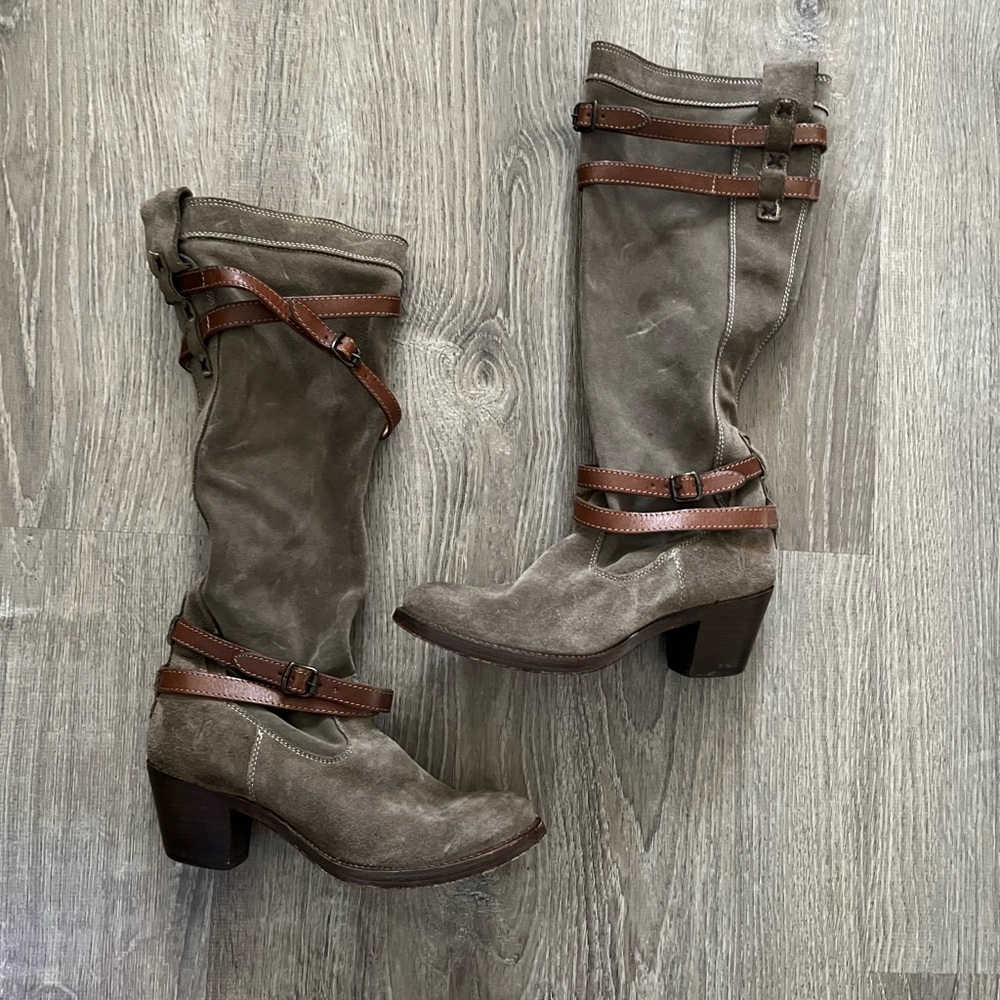Frye Jane Strappy Boot - Size 6.5 - Gray Suede